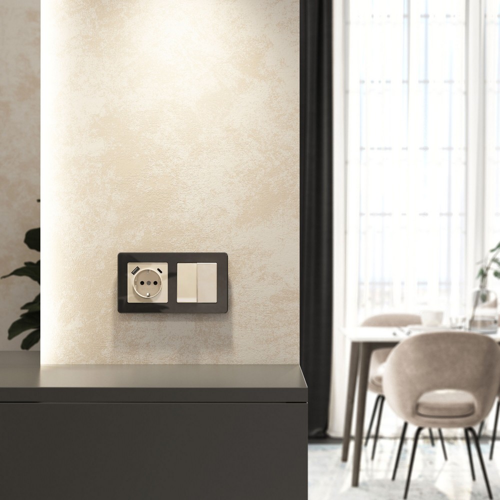 Werkel айвори акрил Розетка Werkel с заземлением, шторками и USB тип A+C (айвори акрил) W11717430