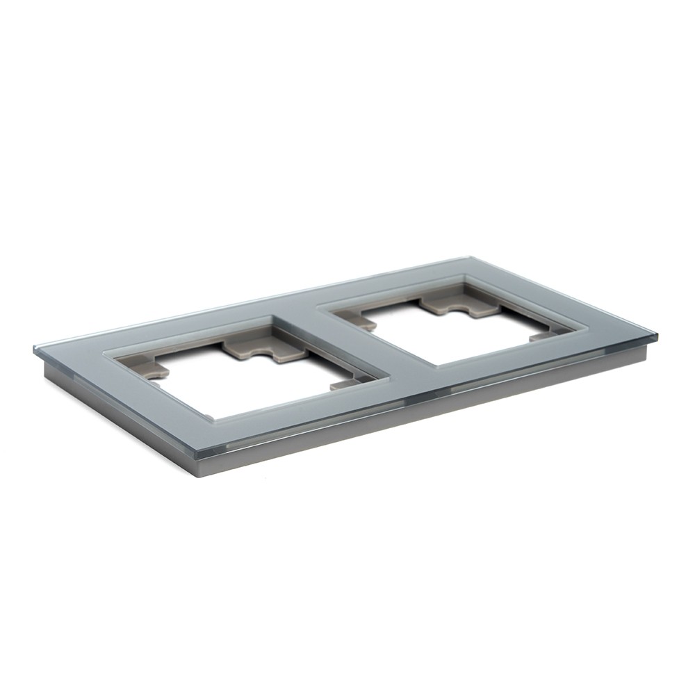 Катрин - Розетки и выключатели Stekker Рамка 2-местная стекло STEKKER GFR00-7002-03  серия Катрин серебро 39532