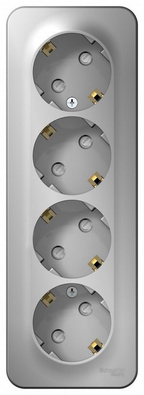 Blanca алюминий розетки и выключатели Розетка SE Blanca 4-ая Алюминий наружный с/з со шторками изолир. пластина BLNRA011413