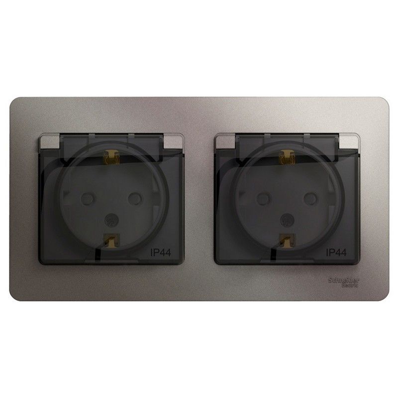 Glossa Платина Розетка Systeme Electric Glossa Платина 2-ая с-з со шторками в сборе IP44 GSL001247