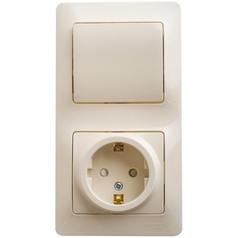 Glossa Бежевый Блок:Glossa Бежевый розетка с заземлением со шторками и 1-кл. выключатель GSL000270