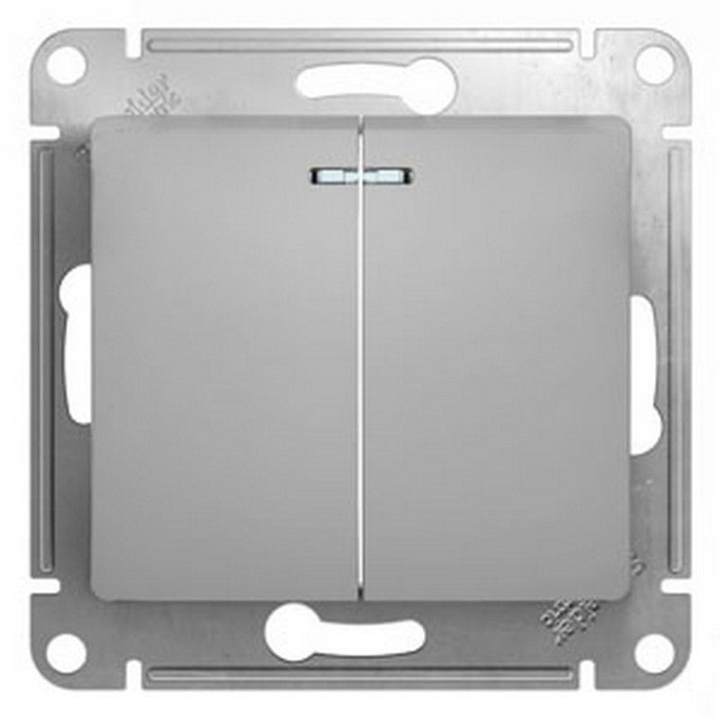 Glossa Алюминий Выключатель Systeme Electric Glossa Алюминий 2-клавишный с подсветкой, сх.5а GSL000353