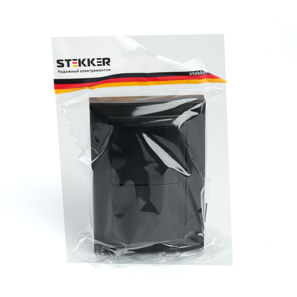 Эрна - Розетки и выключатели Stekker Розетка 2-местная с/з с крышкой STEKKER PST16-9015-03 16А Эрна черный с рамкой 49138