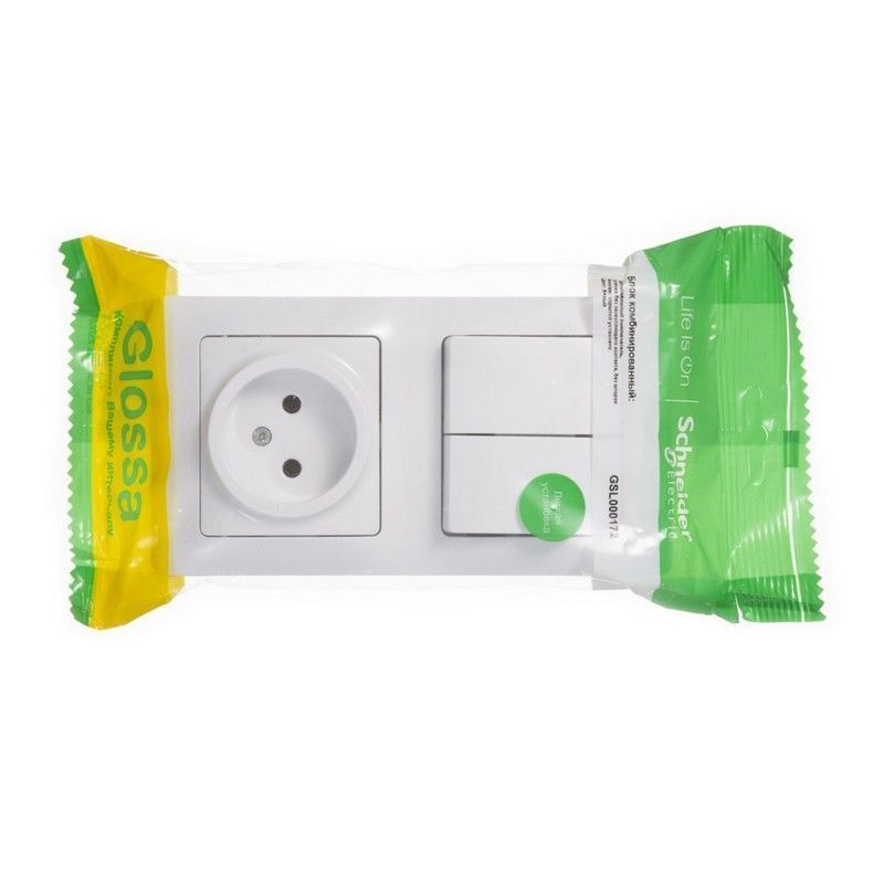 Glossa Белый Блок:Glossa Белый розетка и 2-кл. выключатель GSL000172