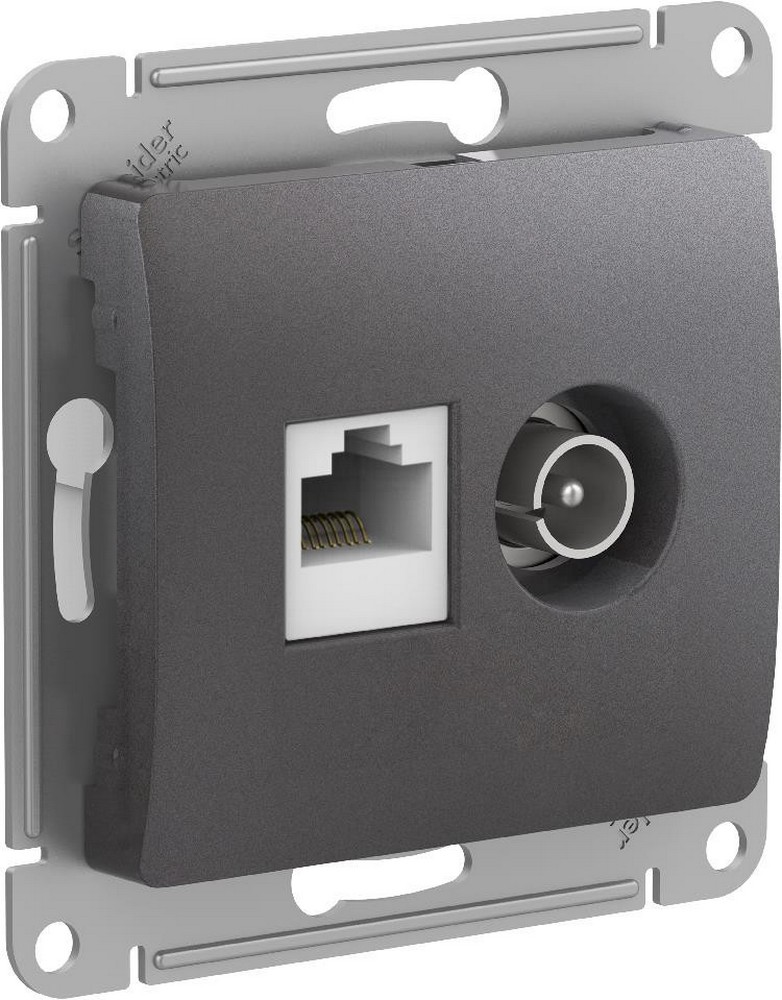 Glossa Графит Розетка TV Systeme Electric Glossa Графит двойная + компьютерная RJ45, кат. 5Е GSL001389