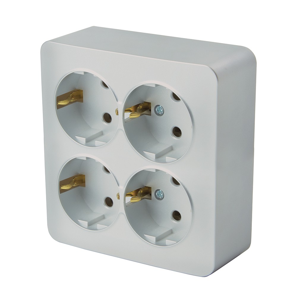 Накладные розетки и выключатели Stekker Розетка 4-местная с/з квадрат STEKKER 250В 16А IP20 серия София серебро MST16-14S-03 49334