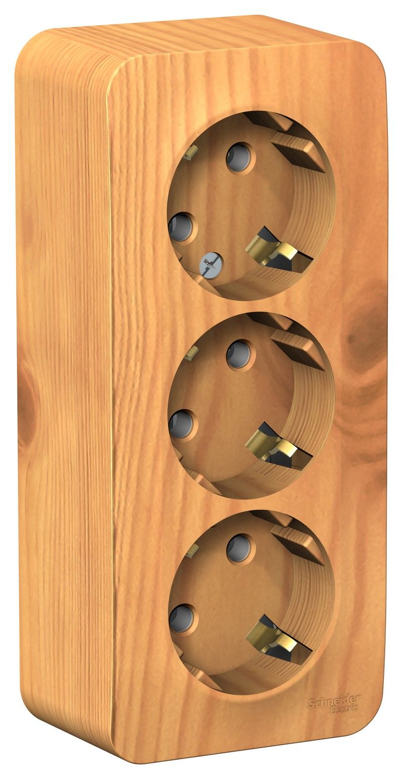 Blanca ясень розетки и выключатели Розетка SE Blanca 3-ая Ясень наружный с/з без шторок изолир. пластина BLNRA010315