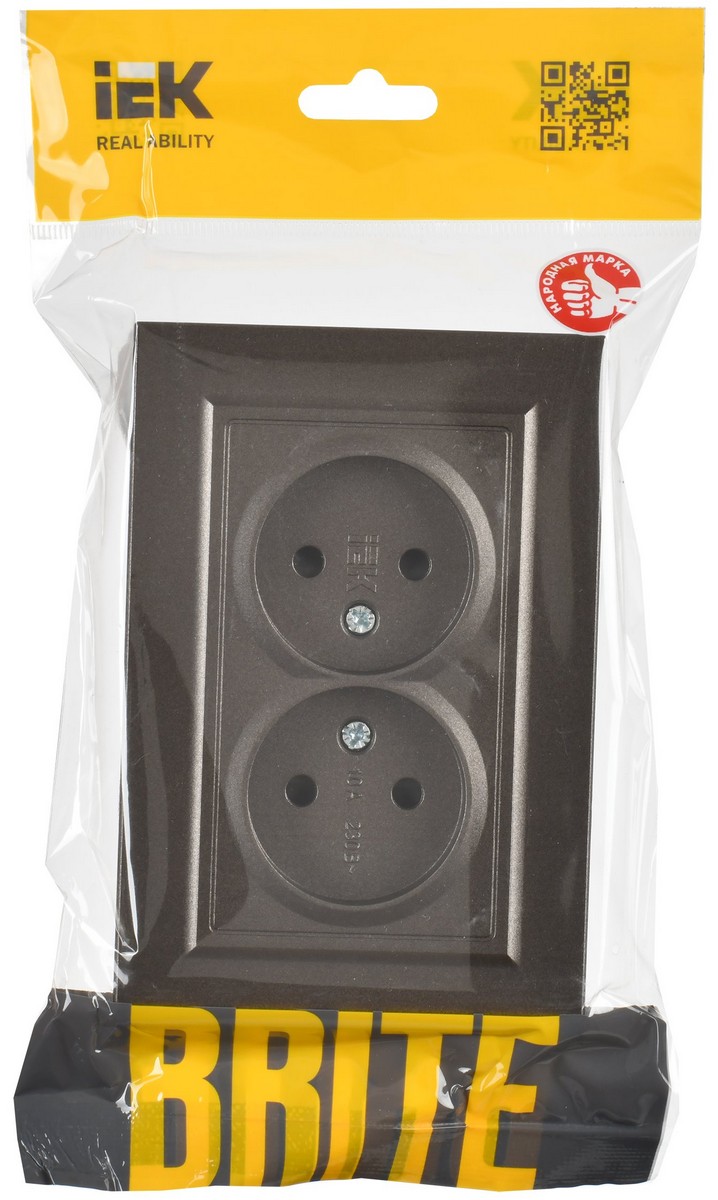 IEK Brite Бронза Розетка IEK BRITE Темн.бронза 2-я без з/к с з/ш 10А в сборе РСш12-2-БрТБ BR-R23-10-K45-F