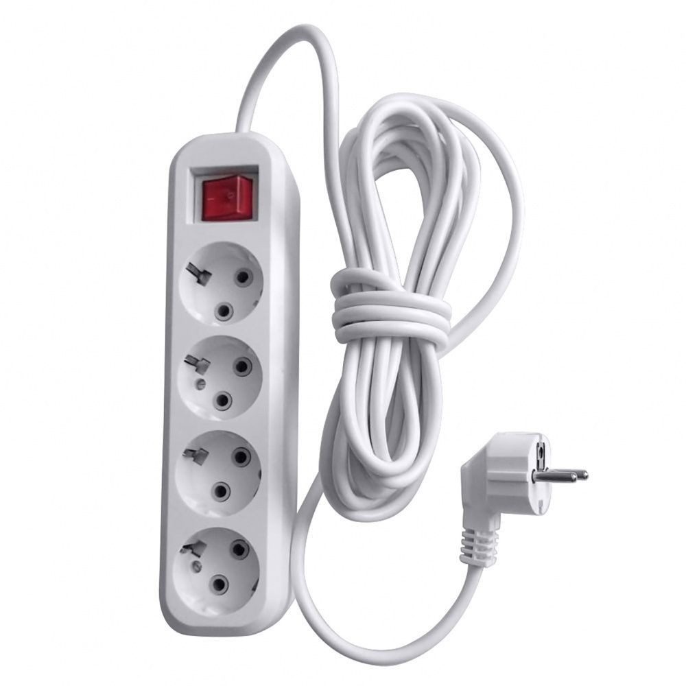 Колодки и удлинители, тройники Удлинитель 4-местный с/з с выключателем STEKKER HM03-41-07 7м Home (У10А-003) белый 39526