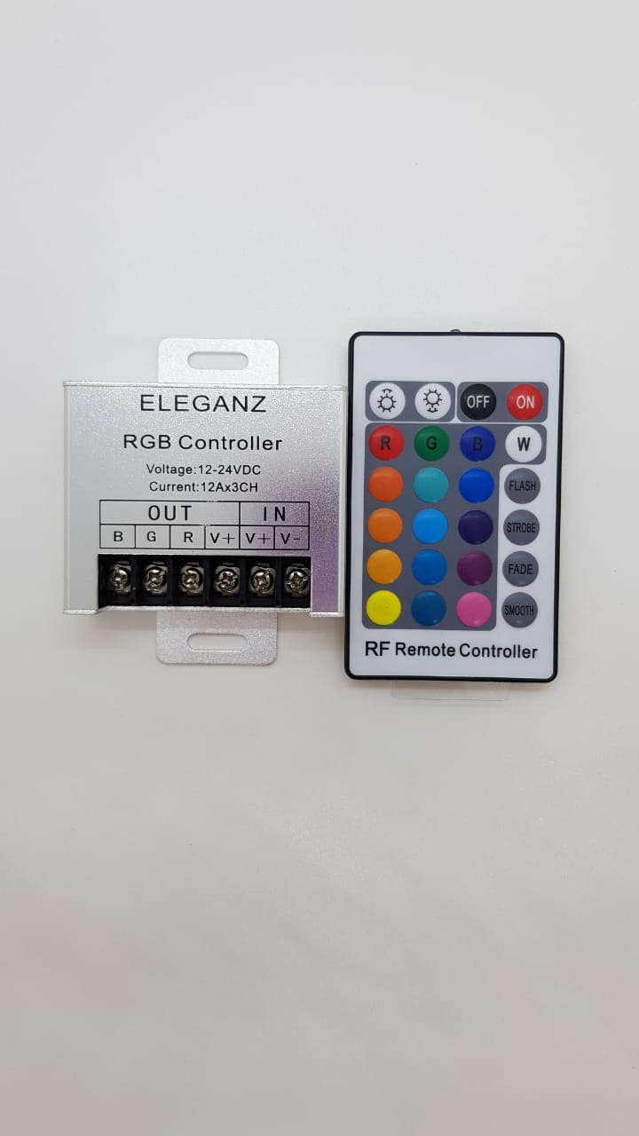 Контроллеры и сетевые шнуры для светодиодной ленты Контроллер Eleganz кнопочный с пультом 36A 12/24V для светодиодной ленты RGB 1004