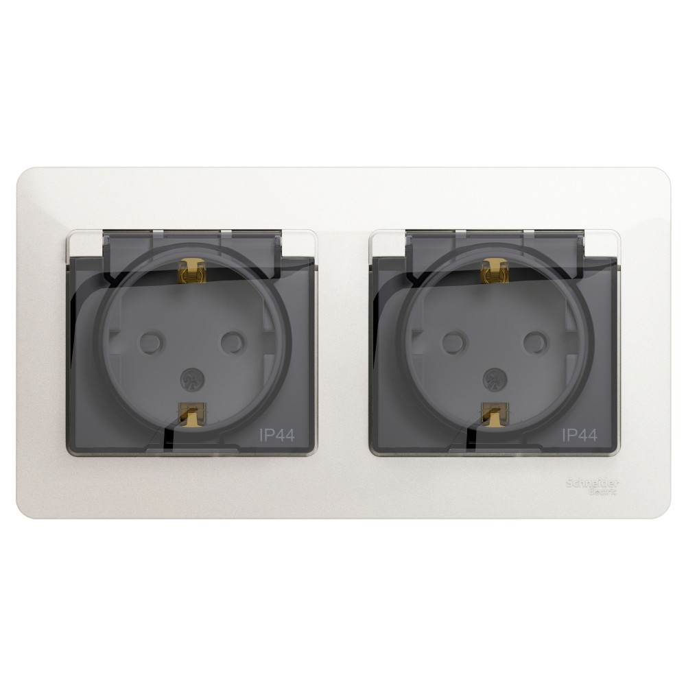 Glossa Перламутр Розетка 2-ая Systeme Electric Glossa Перламутр с/з, со шторками, в сборе, IP44 GSL000647