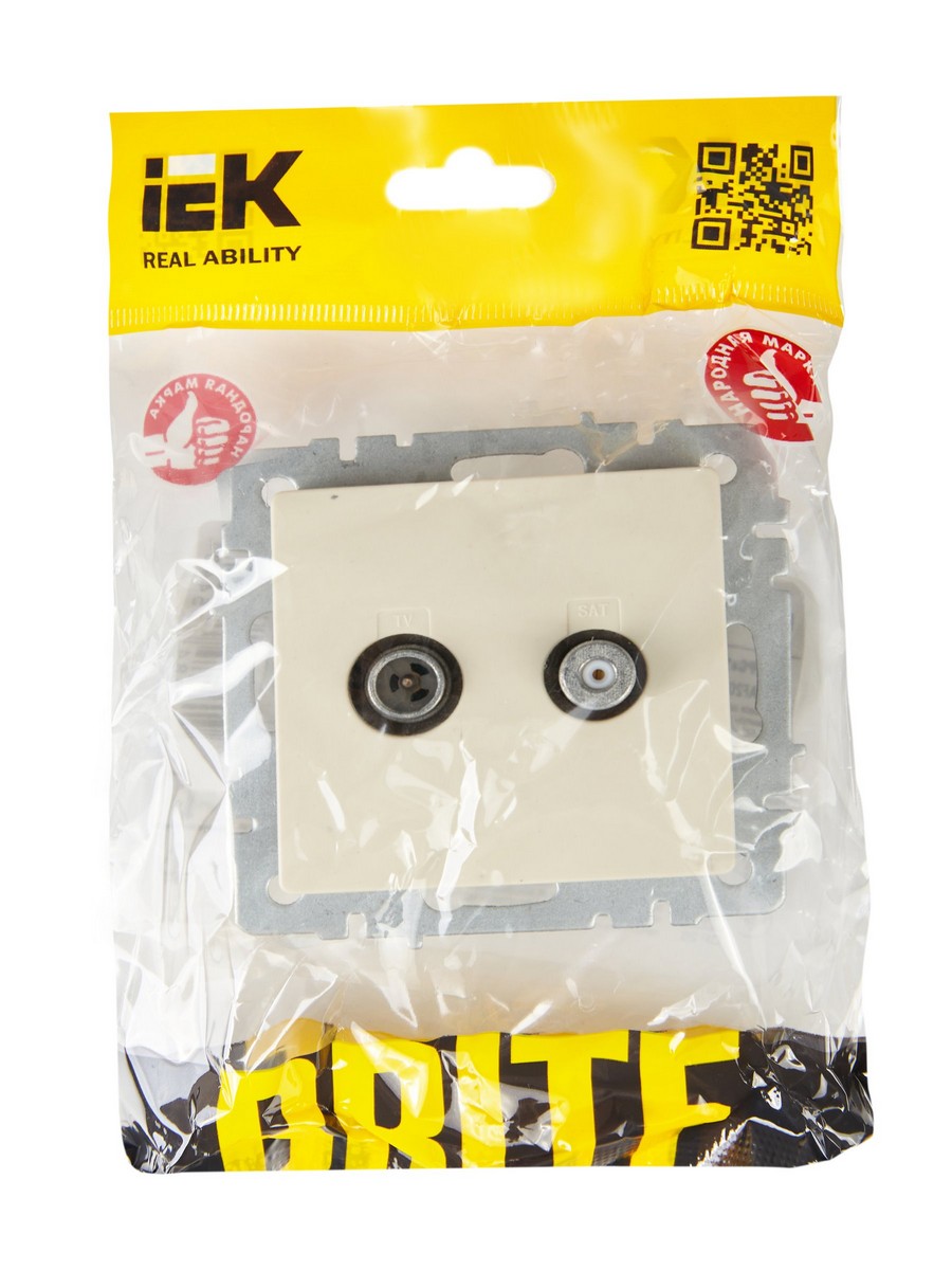 IEK Brite Бежевый Розетка IEK BRITE двойная TV+SAT РТВ/РСп12-БрКр бежевый BR-AF20-O-K10