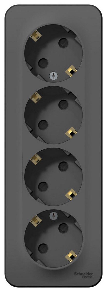 Blanca антрацит розетки и выключатели Розетка SE Blanca 4-ая Антрацит наружный с/з со шторками изолир. пластина BLNRA011416