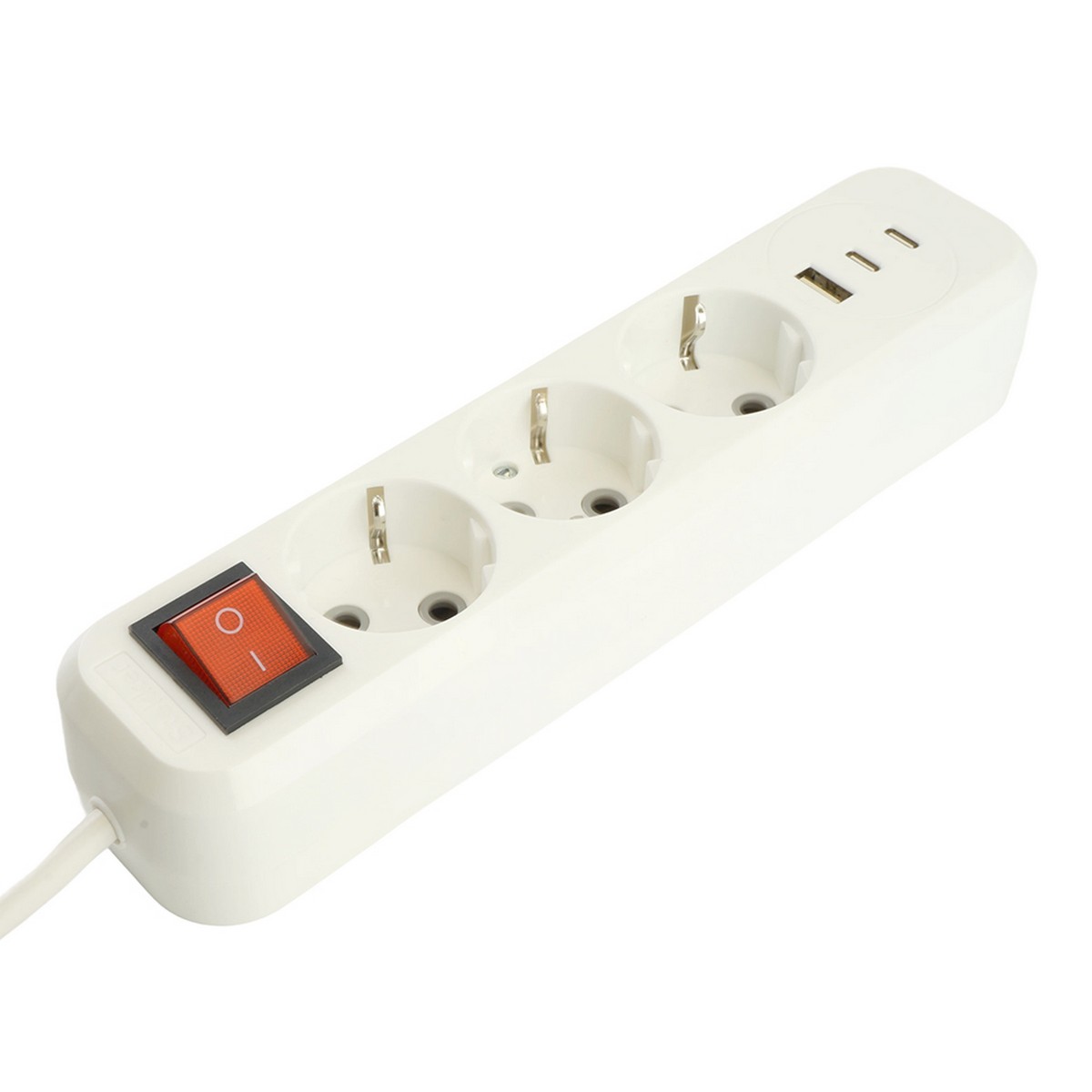 Колодки и удлинители, тройники Удлинитель 3-местный с/з с выключателем STEKKER HM071-31-03 3м 1USB+2C 2.4A Home белый 50137 