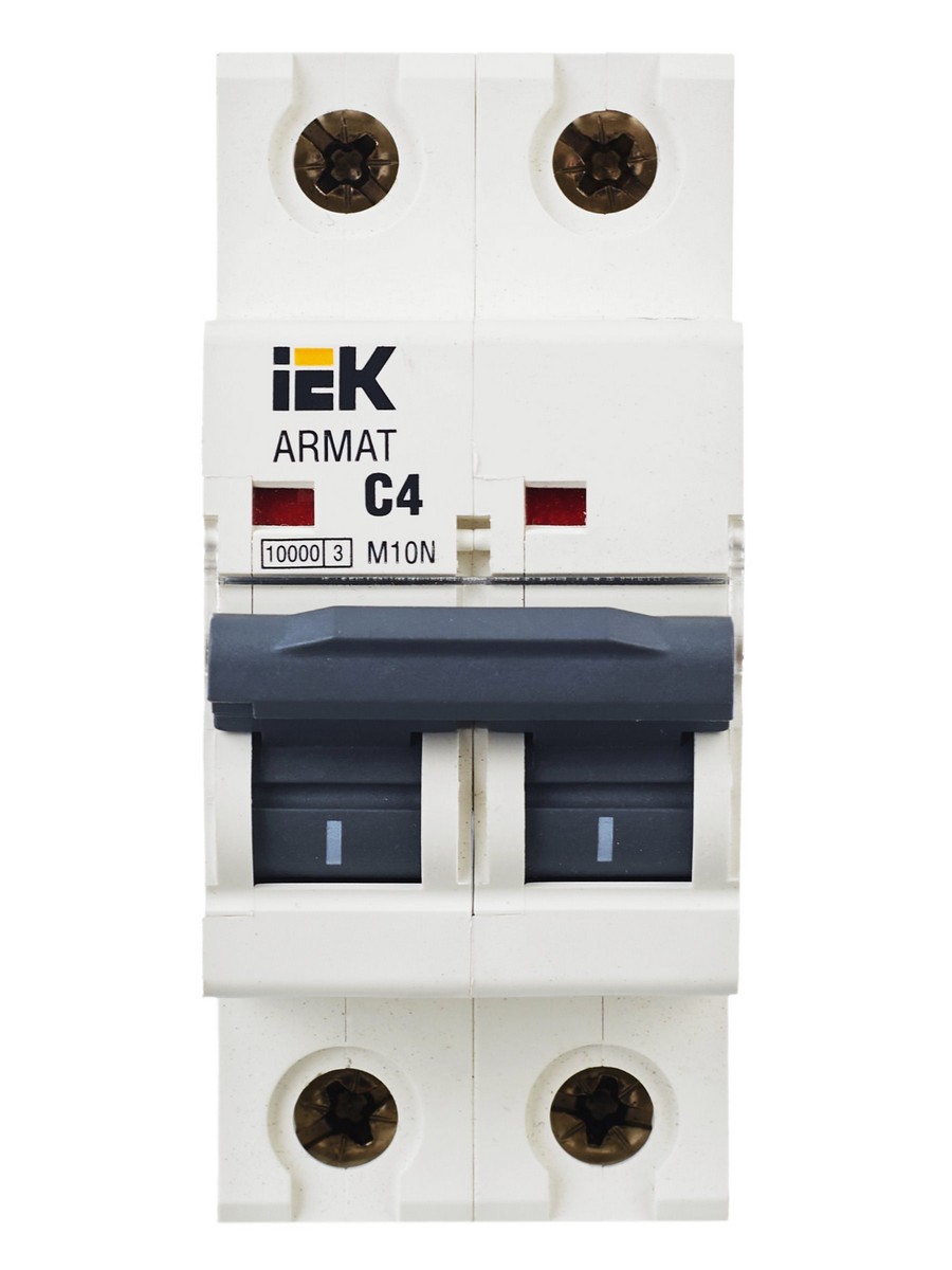 2 полюсные (двухполюсные) Автоматический выключатель IEK ARMAT M10N 2P C 4А AR-M10N-2-C004 