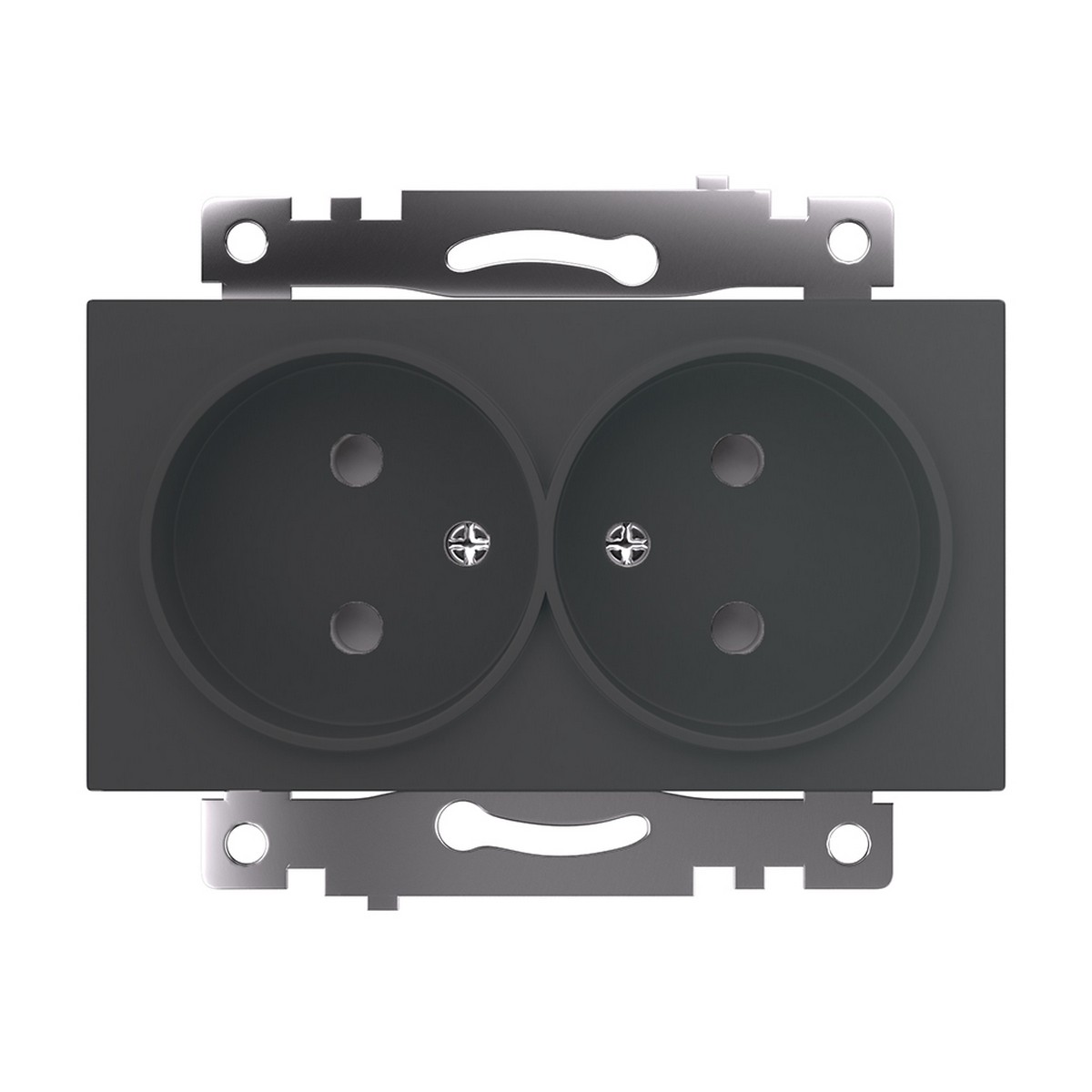 Катрин - Розетки и выключатели Stekker Розетка 2-местная б/з STEKKER GLS10-7113-06 250V 10А с защ. шторкой Катрин графит 49421