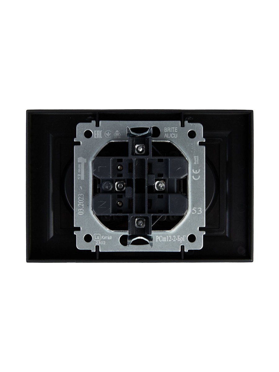 IEK Brite Графит Розетка IEK BRITE Графит 2-я без з/к с з/ш 10А в сб. РСш12-2-БрГ BR-R23-10-K53-F