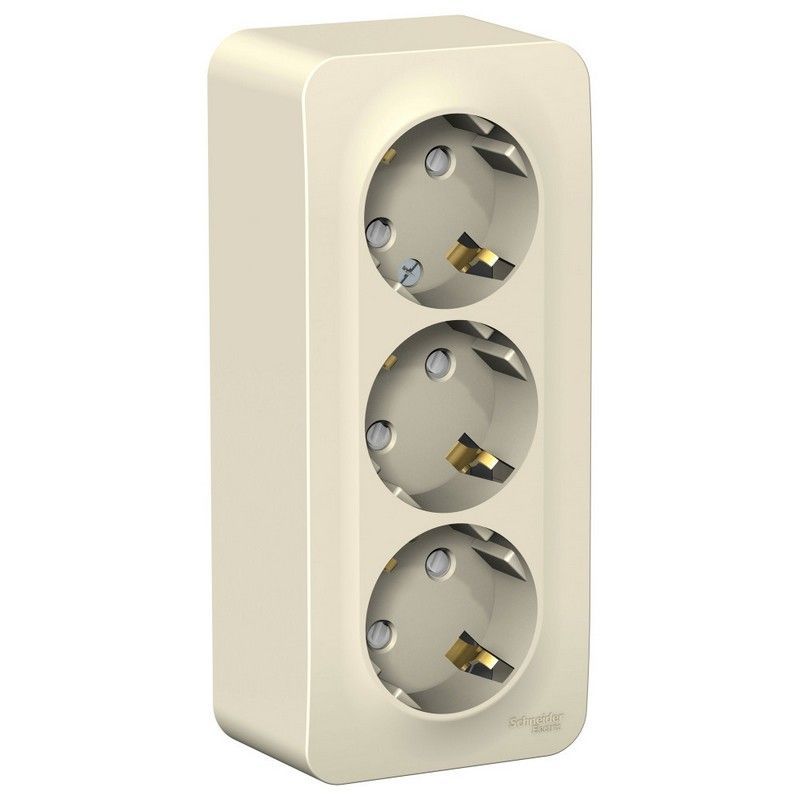 Blanca молочные розетки и выключатели Розетка SE Blanca 3-ая Молочная наружный с/з со шторками изолир. пластина BLNRA011312