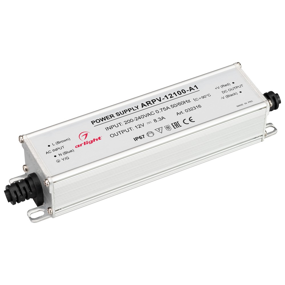 Блоки питания для светодиодной ленты Блок питания Arlight ARPV-12100-A1 (12V, 8.3A, 100W) (IP67 Металл, ) 032316 
