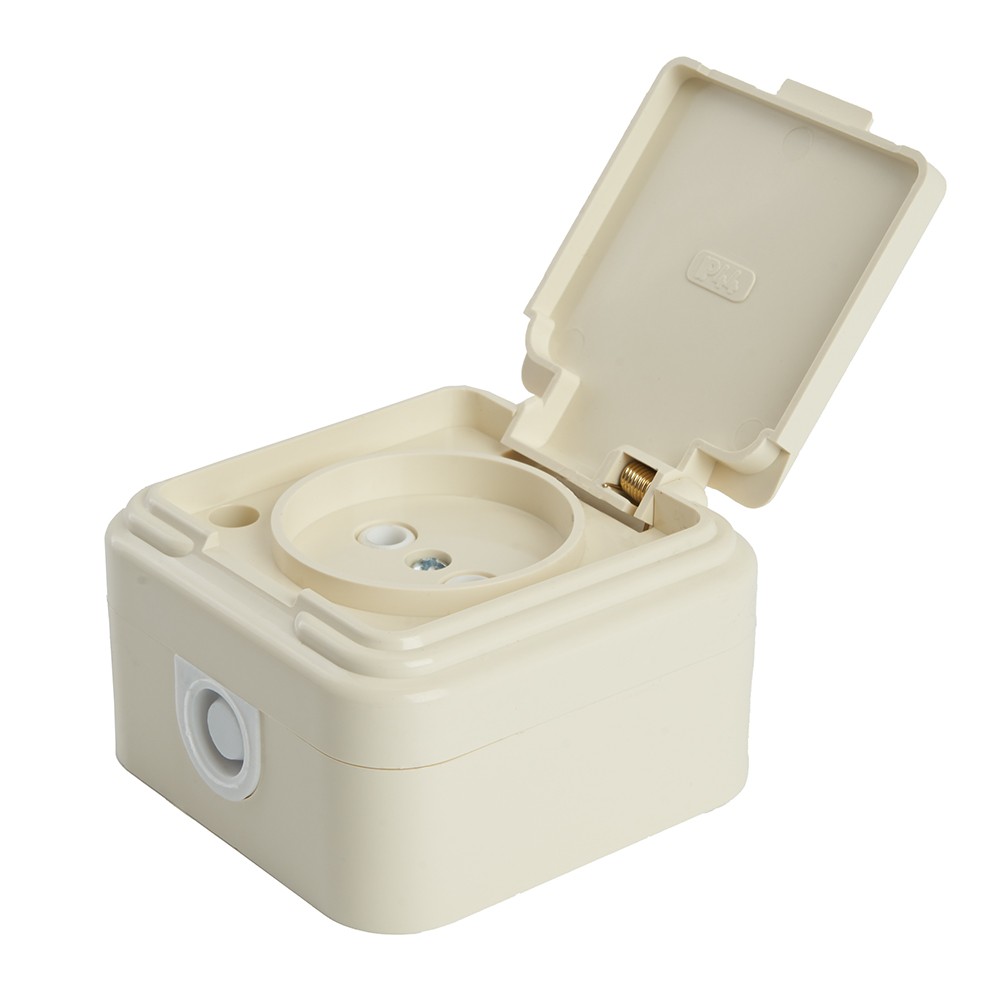 Накладные розетки и выключатели Stekker Розетка 1-местная б/з с крышкой STEKKER PST16-20-44 16А IP44 слоновая кость Брест 49060