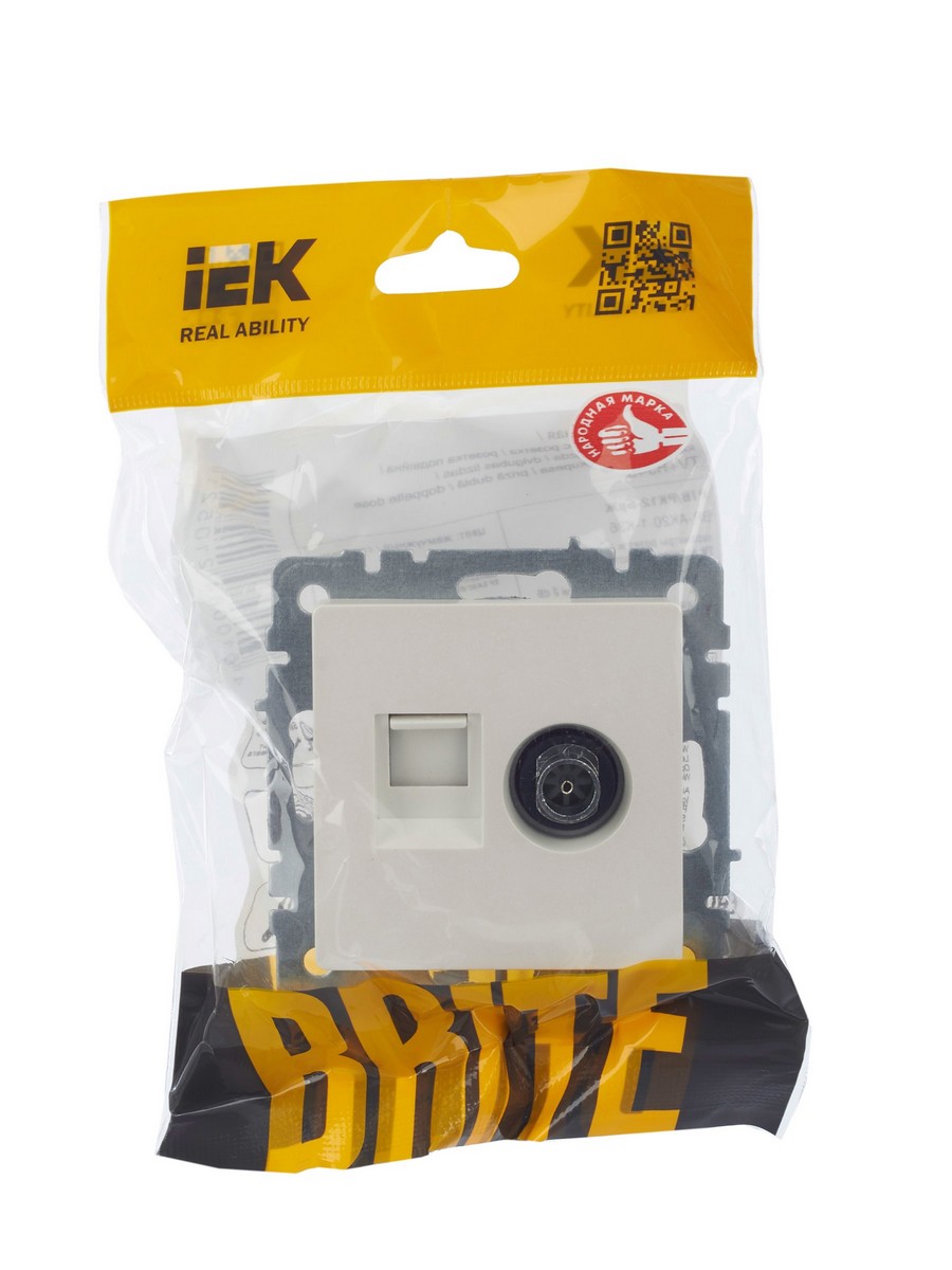 IEK Brite Жемчуг Розетка IEK BRITE двойная TV+RJ45 кат.5E РТВ/РК12-БрЖ жемчуг BR-AK20-1-K36