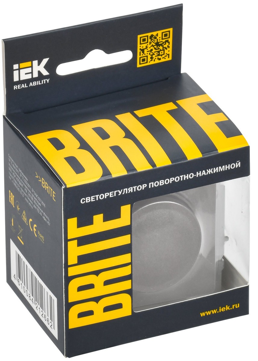 IEK Brite Сталь Светорегулятор IEK BRITE BASE Сталь пов-наж. 600Вт СС10-1-0-БрС BR-D20-0600-K46