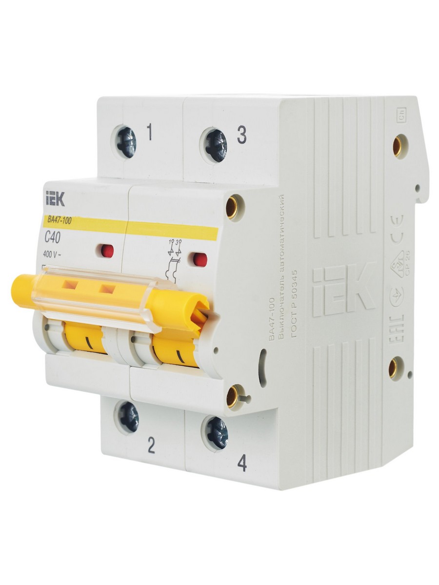 2 полюсные (двухполюсные) Автоматический выключатель IEK KARAT ВА 47-100 2Р 40А 10 кА х-ка С MVA40-2-040-C 