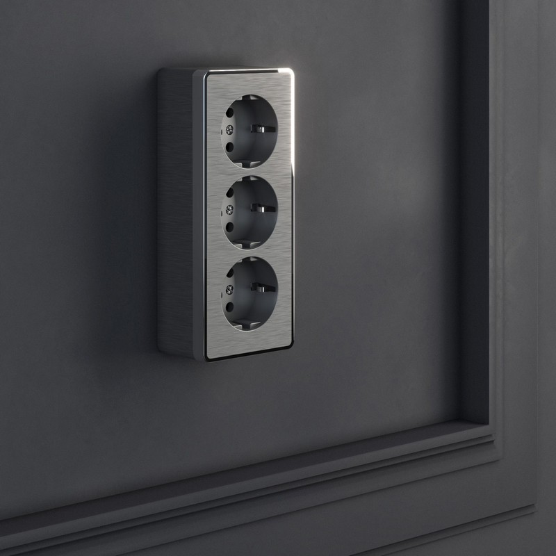 Werkel Gallant графит рифленный Розетка Werkel  3-я с заземлением и шторками Gallant (графит рифленый) W5073104