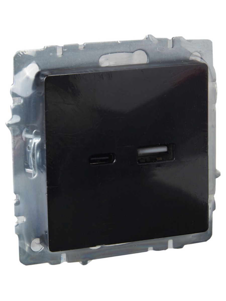 IEK Brite Черный Розетка IEK BRITE USB A+C 18Вт РЮ11-1-БрЧ черный BR-U22-018-K02