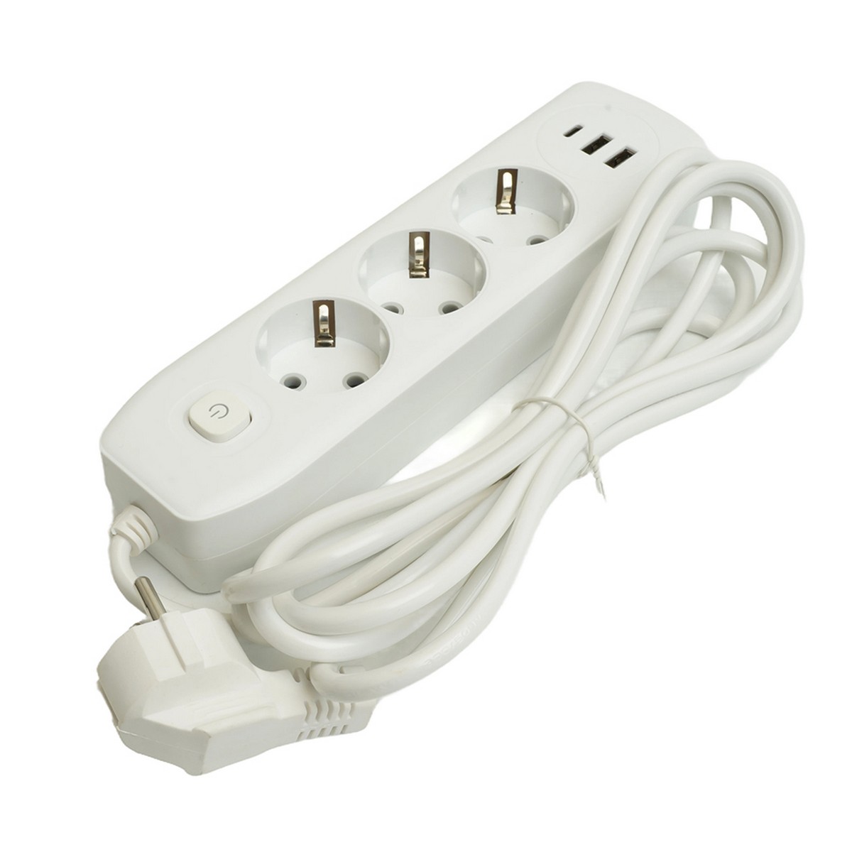 Колодки и удлинители, тройники Удлинитель STEKKER HM08-33-02 3-местный c/з 3x1 мм2 3 м 2USB+1Type-C 2,4А Home белый 49977 