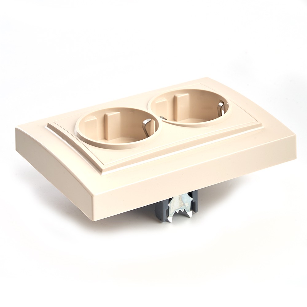 Эрна - Розетки и выключатели Stekker Розетка 2-местная с/з STEKKER PST16-9014-02 16А с защ. шторкой Эрна слоновая кость с рамкой 39240