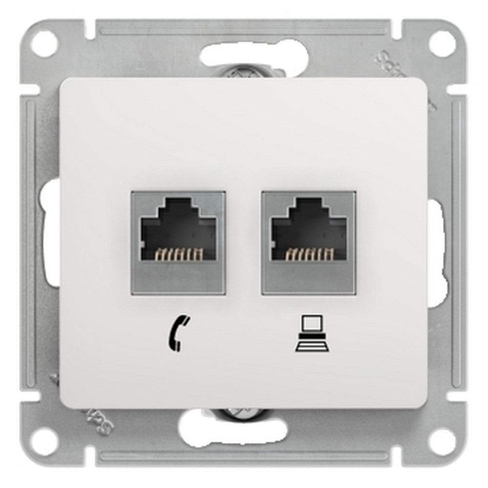 Glossa Белый Розетка Systeme Electric Glossa Белый RJ11+RJ45  2-я кат.5E GSL000185