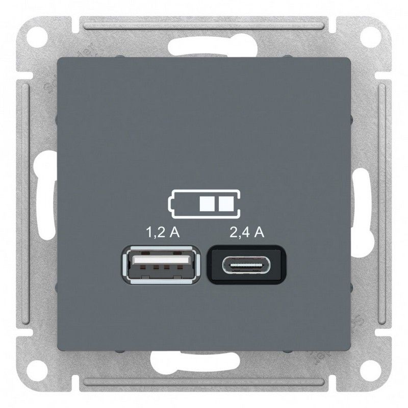 AtlasDesign Грифель Розетка USB Systeme Electric AtlasDesign Грифиль A+С 5В/24А 2х5В/12А механизм ATN000739