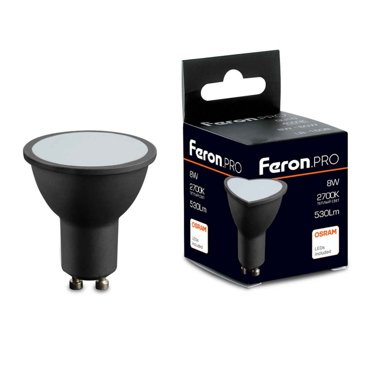 GU10 Лампа светодиодная Feron.PRO LB-1608 GU10 8W 2700K в черном корпусе 48958 