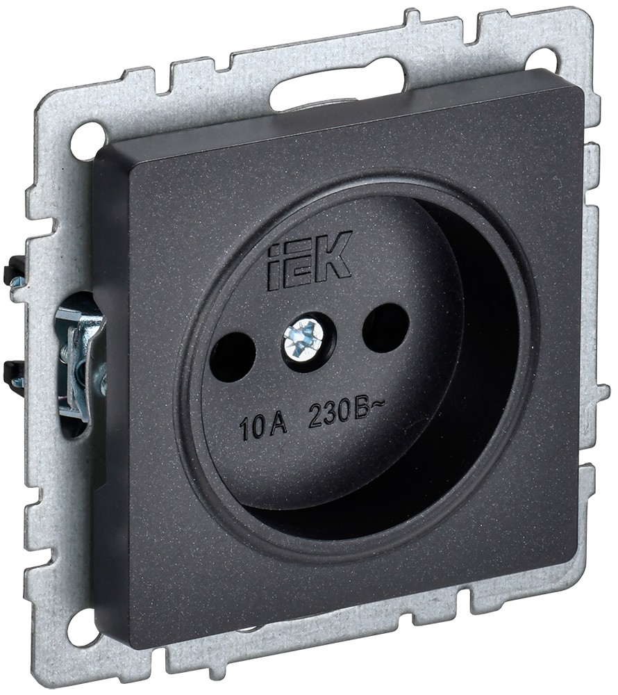 IEK Brite Черный Розетка IEK BRITE б/з без шторок 10А РС10-1-0-БрЧ черный BR-R10-10-K02