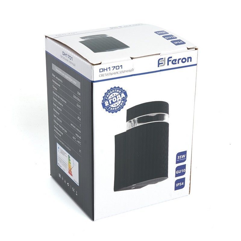 Уличные настенные светильники Светильник садово-парковый Feron DH1701 на стену вверх  GU10 230V черный 48317 