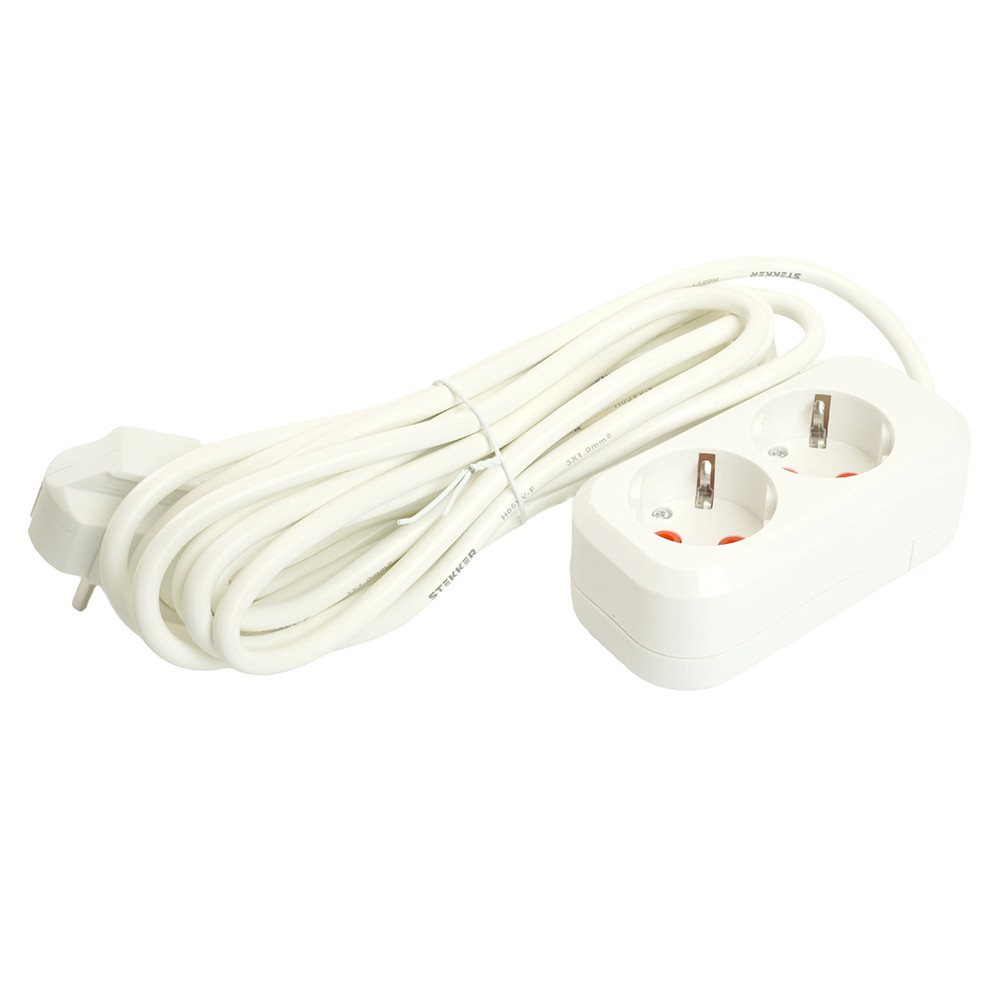 Колодки и удлинители, тройники Удлинитель STEKKER двухместный с/з HM06-21-07 7м Home (У10-001) белый 49342 