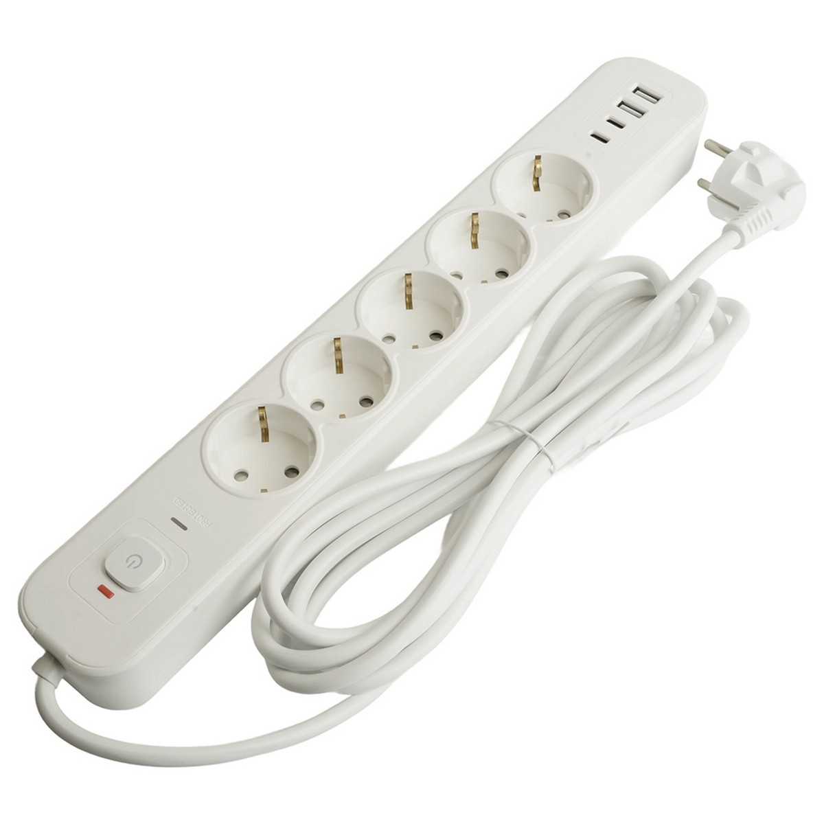 Колодки и удлинители, тройники Сетевой фильтр 5-местный с/з STEKKER 3x1мм2 3 м 250В 16А 2 USB-A+2 Type-C 3 серия Nova белый 50103 