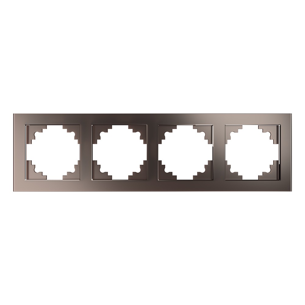 Катрин - Розетки и выключатели Stekker Рамка 4-местная стекло STEKKERGFR00-7004-04серия Катрин шоколад 39538