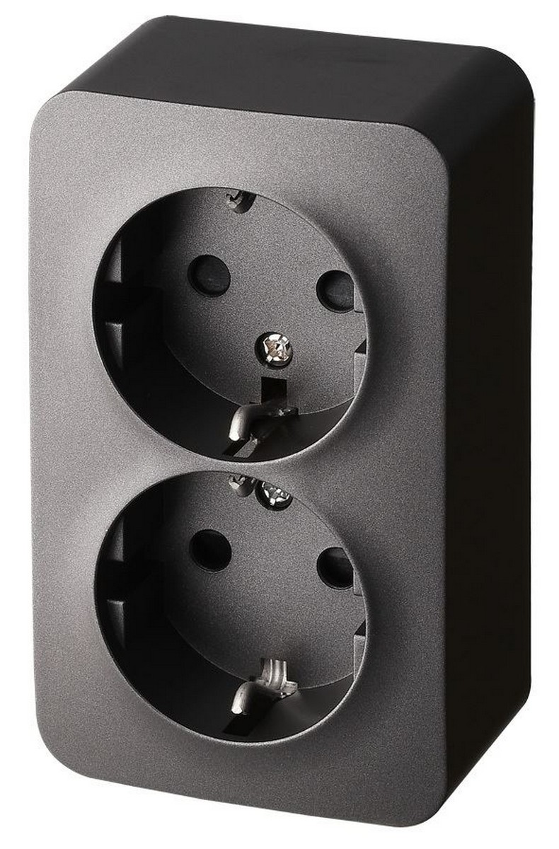 JASMART FS - розетки и выключатели Двухместная розетка JASMART FS Schuko со шторками накладного монтажа Антрацит FS5504B