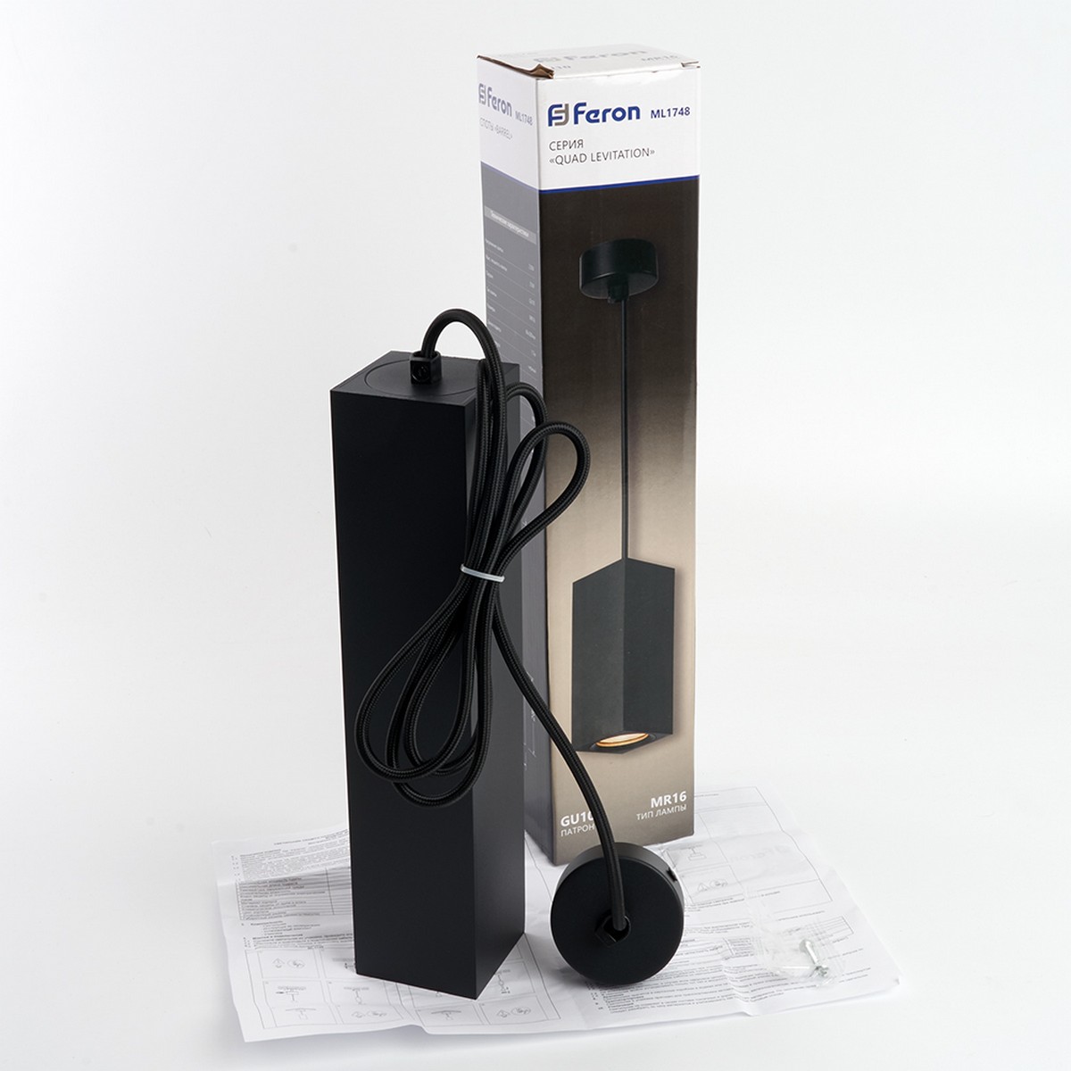 Подвесные светодиодные светильники Светильник подвесной Feron ML1748 Barrel QUAD levitation черный 48431 