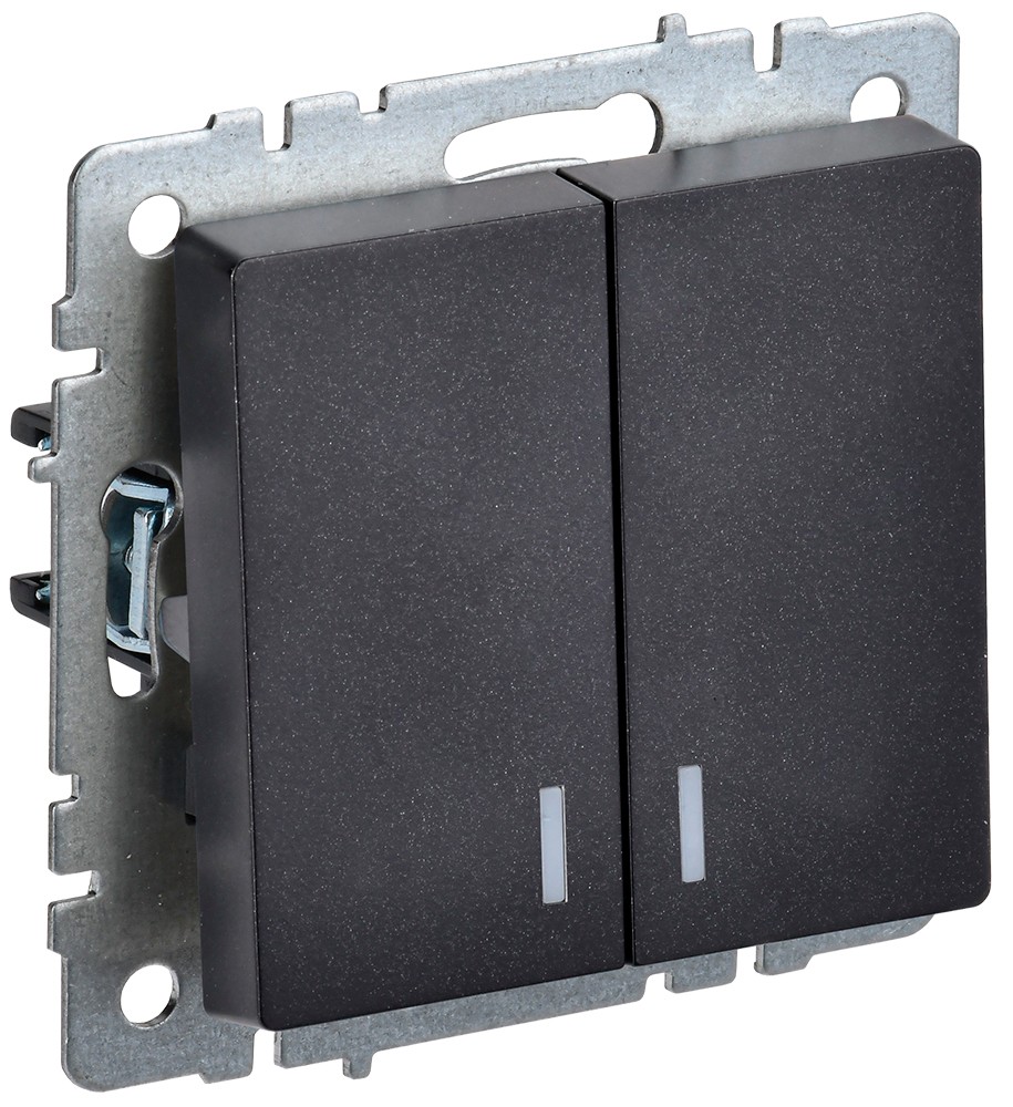 IEK Brite Черный Выключатель IEK BRITE 2-клавишный с индикацией 10А ВС10-2-1-БрЧ черный BR-V20-1-10-K02
