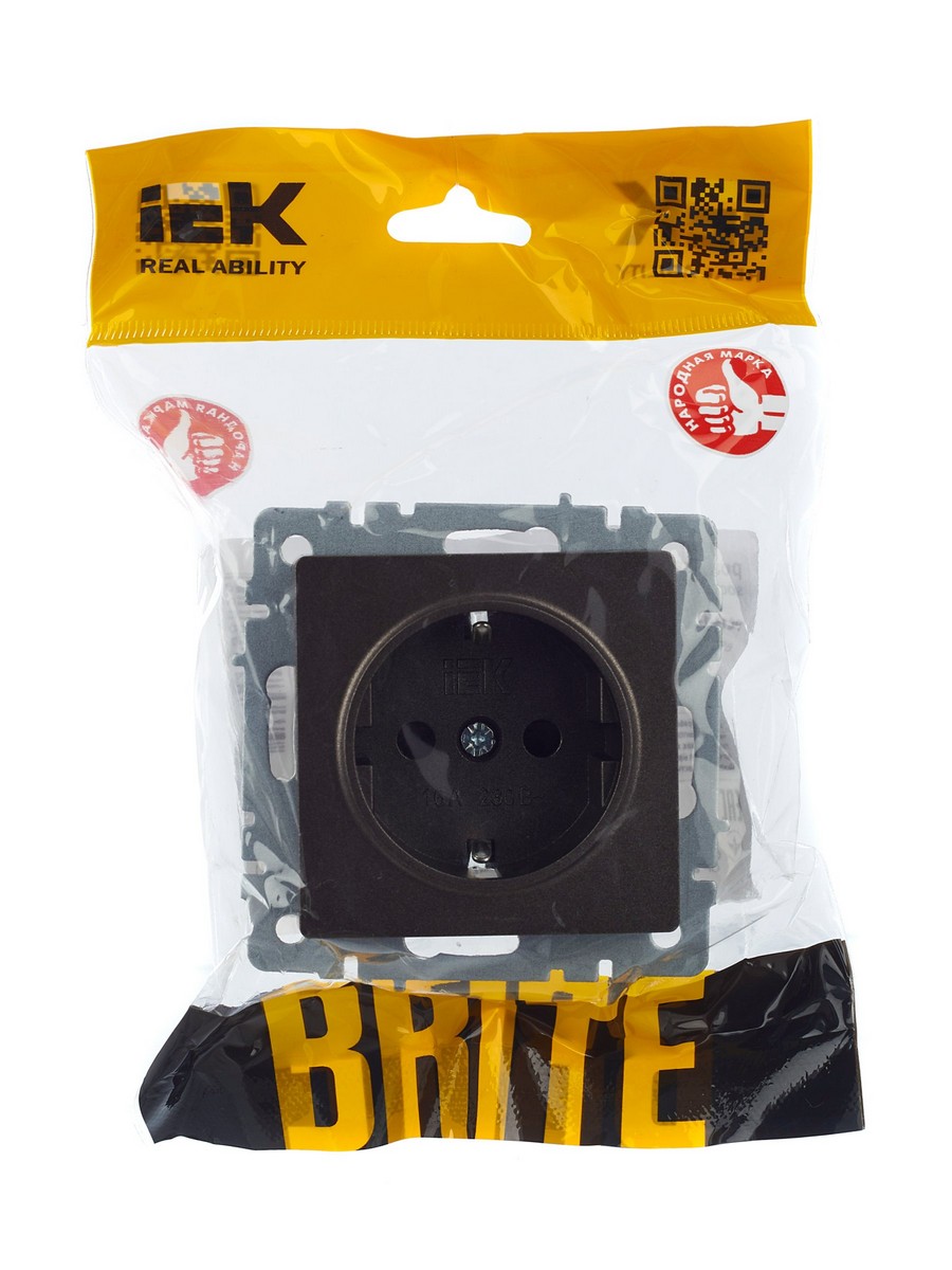 IEK Brite Бронза Розетка IEK BRITE с/з с шторками 16А РС14-1-0-БрТБ темная бронза BR-R14-16-K45