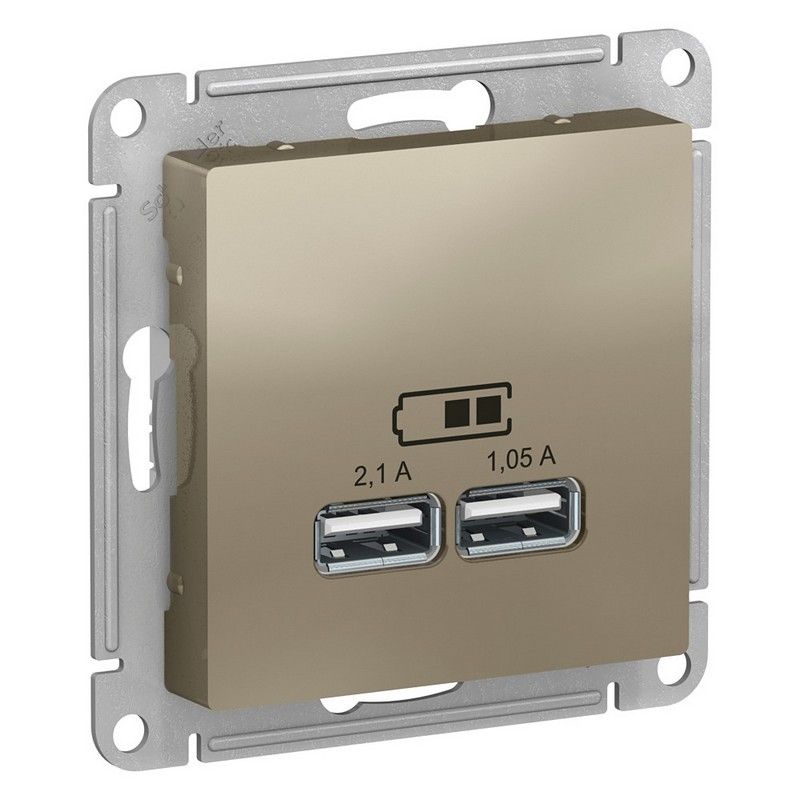 AtlasDesign Шампань Розетка USB Systeme Electric AtlasDesign Шампань 5В, 1 порт x 2,1 А, 2 порта х 1,05 А, ATN000533