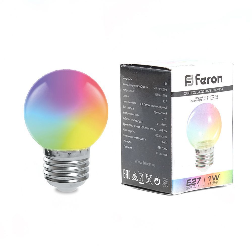 E27 Лампа светодиодная Feron LB-37 Шарик матовый E27 1W RGB быстрая смена цвета 38126 