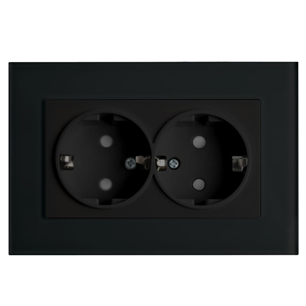 Эрна - Розетки и выключатели Stekker Розетка 2-местная c/з STEKKER PST16-9011-03 с защ. шторкой 16А Эрна черный с рамкой 39482