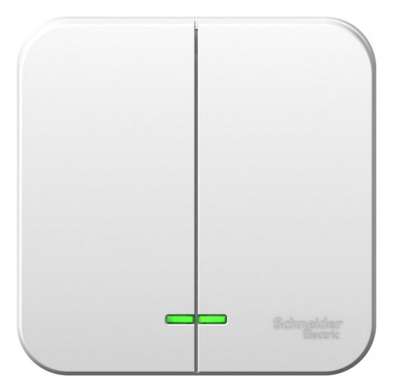 Blanca белые розетки и выключатели Выключатель SE Blanca 2-клавишный Белый наружный с подсветкой 6А BLNVA065101