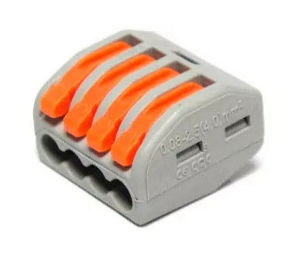 Cтроительно-монтажная клемма ЛюксЭл 3404 с рычагами 4 отверстия (аналог WAGO 222-414)