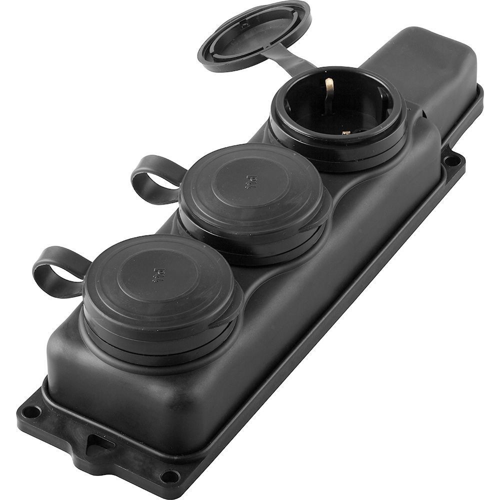 Колодки и удлинители, тройники Розетка переносная 3-местная c/з STEKKER, RST16-23-44 (РП 16-334), штепсельная 250В, 16А, IP44, черный 32739 