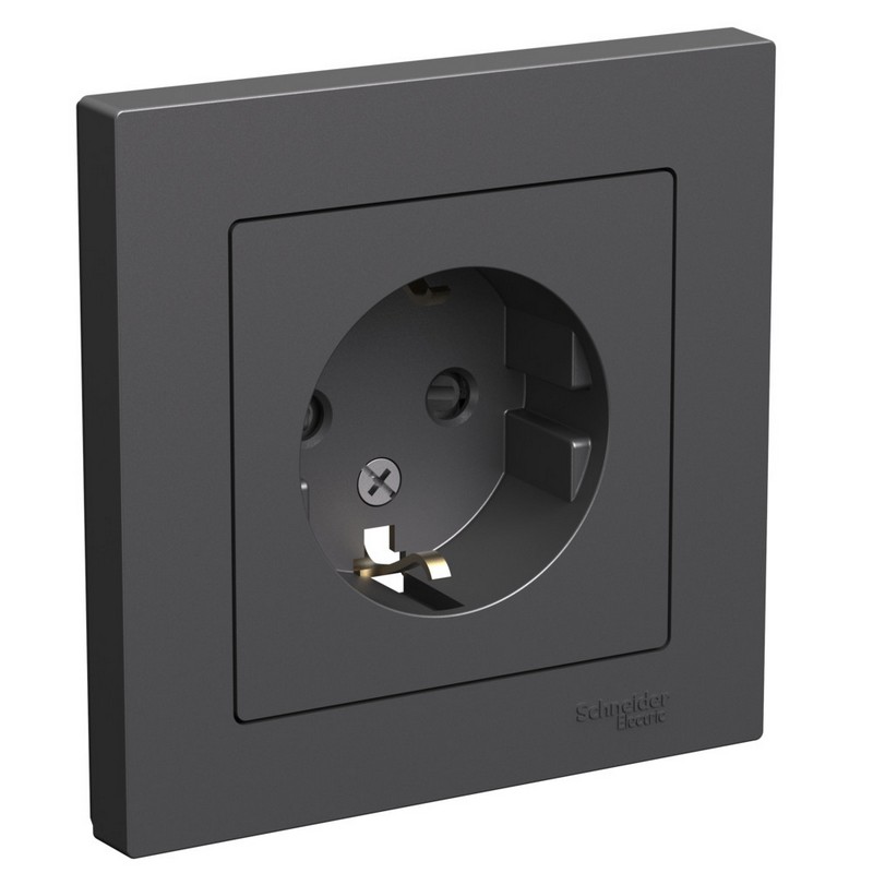 AtlasDesign Базальт Розетка Systeme Electric AtlasDesign Базальт с/з со шторками, в сборе ATN001444